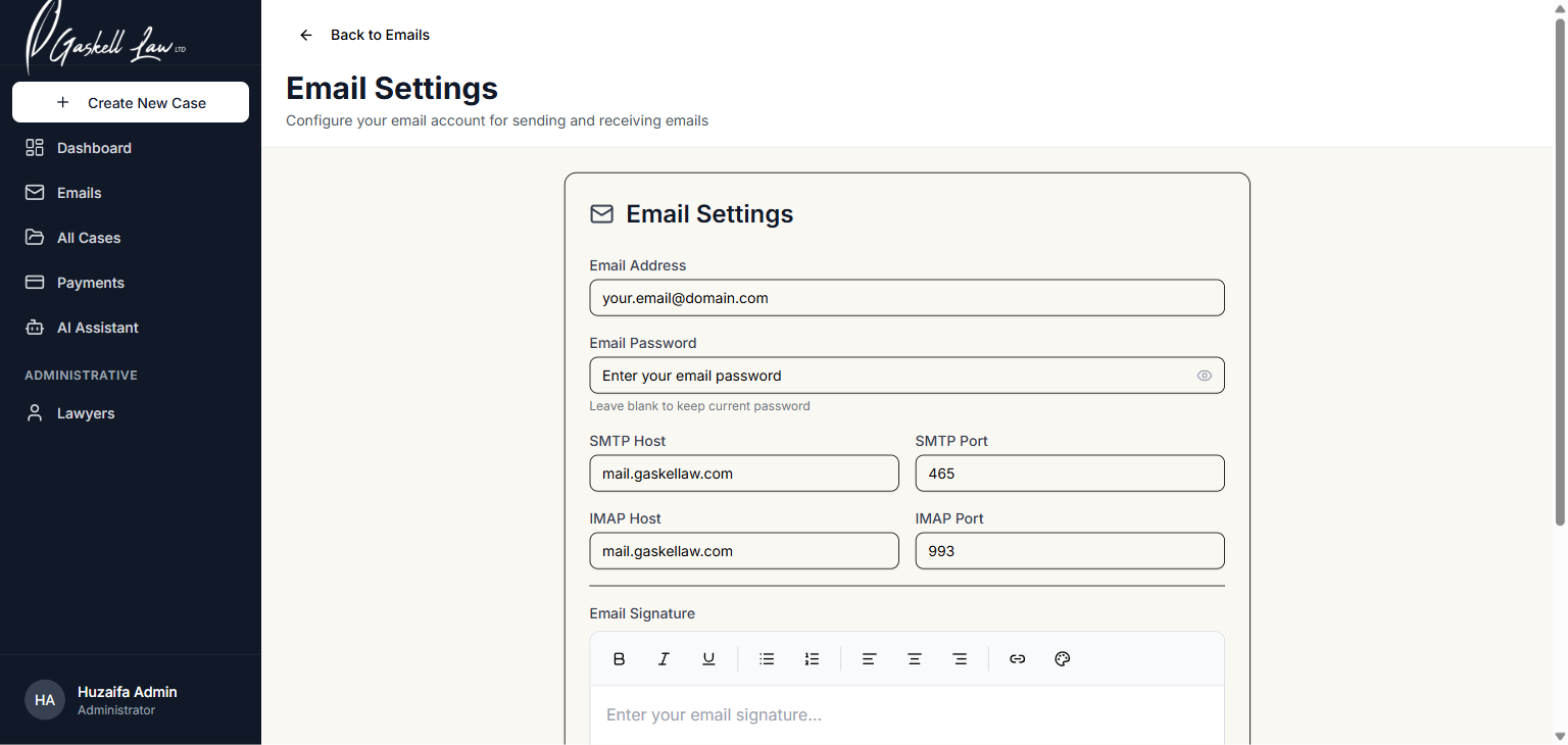 Email settings